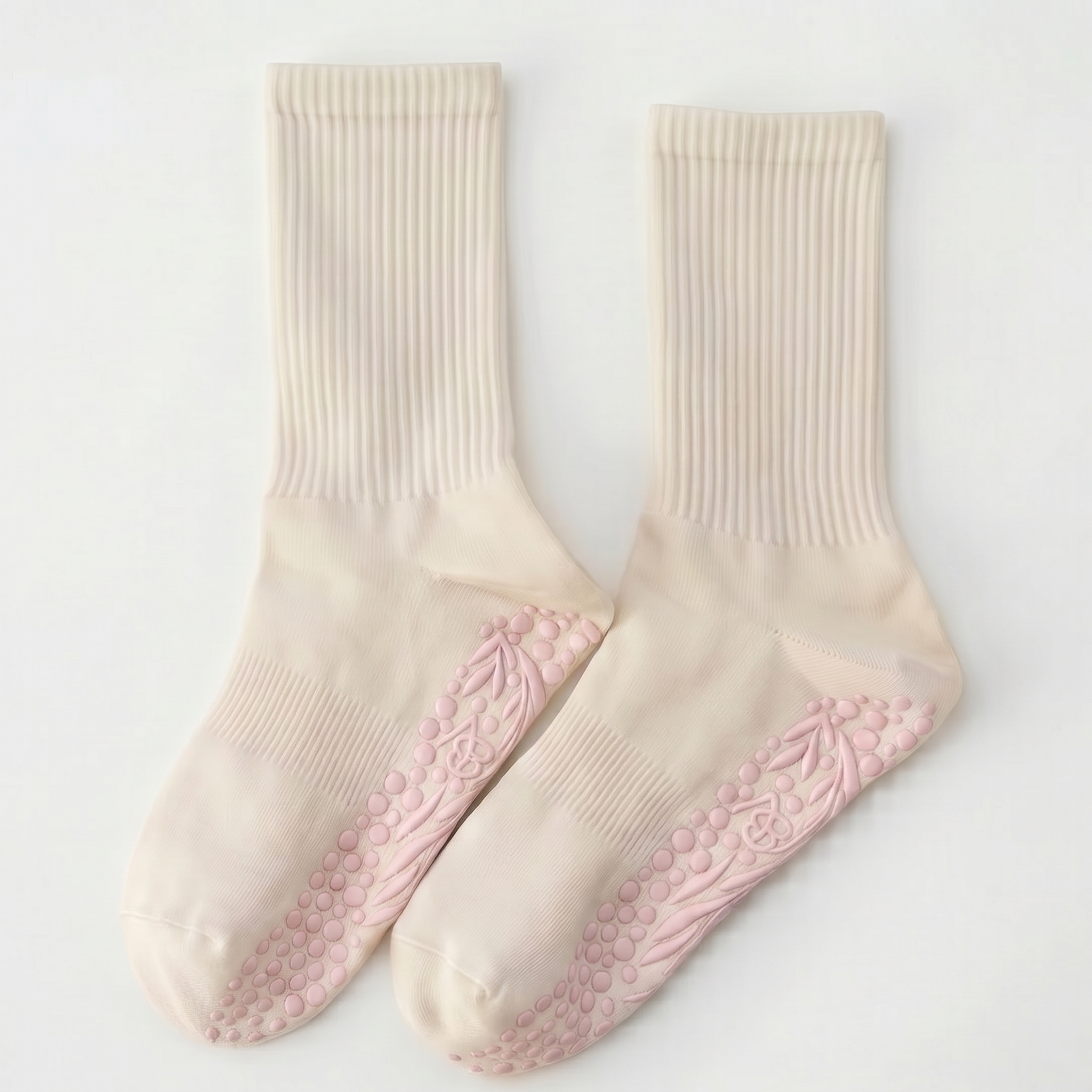 Pink Bellona Velvet Pilates grip socks with minimalist design and organic cotton material, featuring non-slip grips for indoor workouts.