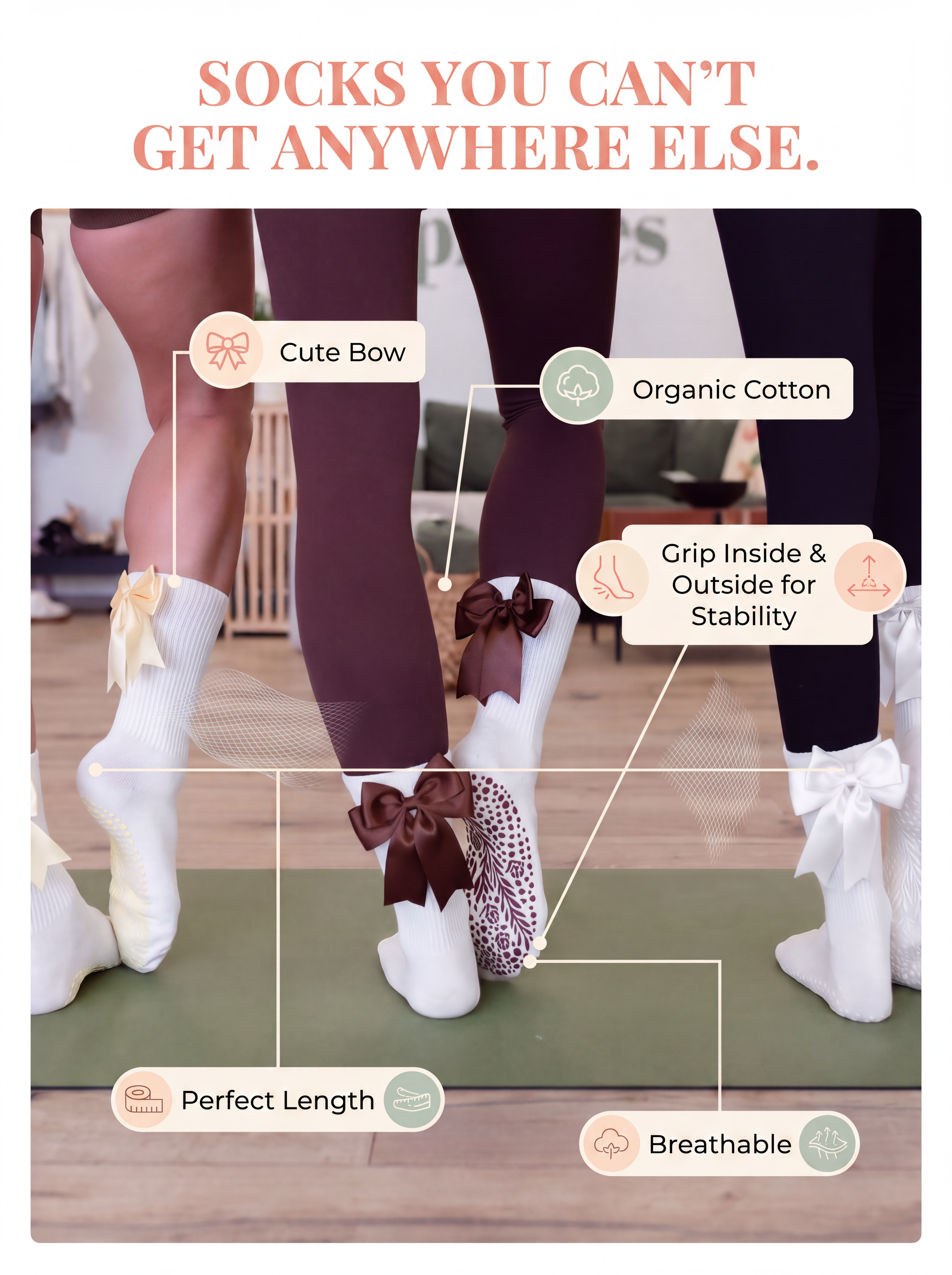 Pink Organic Grip Socks with Bows | Bellona Velvet